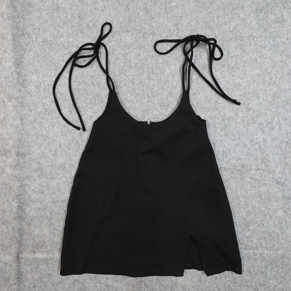 Tiger Mist Top Womens Small Black Tie Straps Scoop Neck